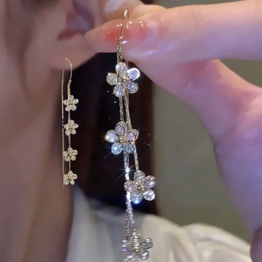 Crystal Zircon Flower Earrrings
